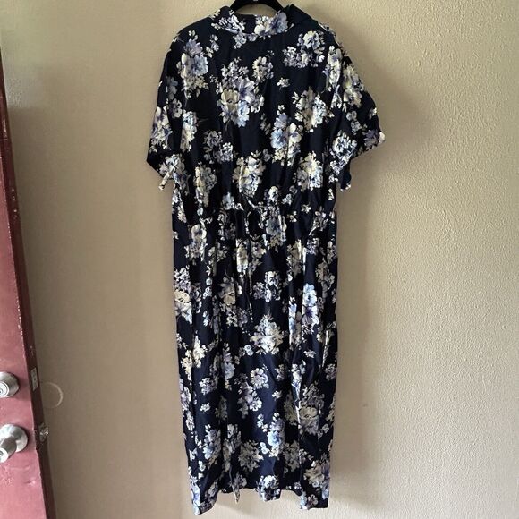 Avenue Maxi Shirt Dress Womens Plus Size 22/24 Black Ditsy Floral Button Up - Picture 2 of 7